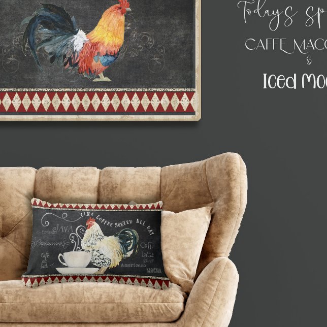 Farmhouse Coffee Kitchen Tupp Chalk Red Black Lumbarkudde (Skapare uppladdad)
