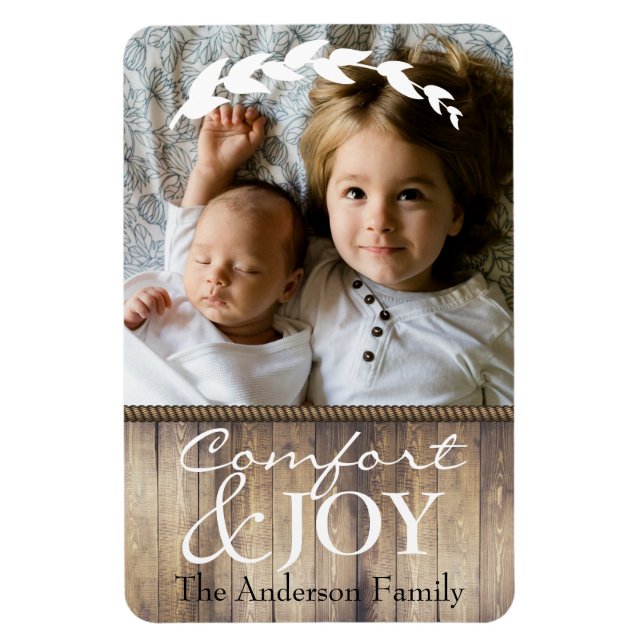 Farmhouse Comfort & JOY Family Photo & Namn Magnet (Vertikal)