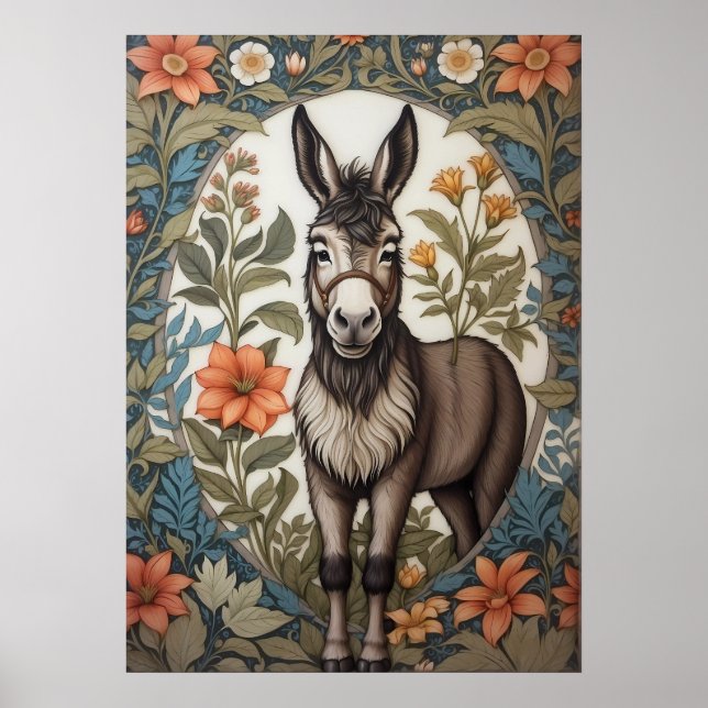 Farmhouse Donkey William Morris Inspired Poster (Framsidan)