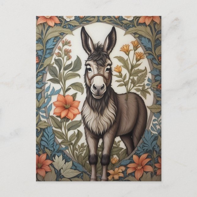Farmhouse Donkey William Morris Inspired Vykort (Framsida)