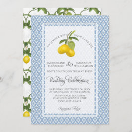 Farmhouse Garden Lemon BOHO Citrus Blue and White Inbjudningar