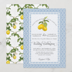 Farmhouse Garden Lemon BOHO Citrus Blue and White Inbjudningar