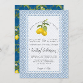 Farmhouse Garden Lemon BOHO Citrus Navy and White Inbjudningar