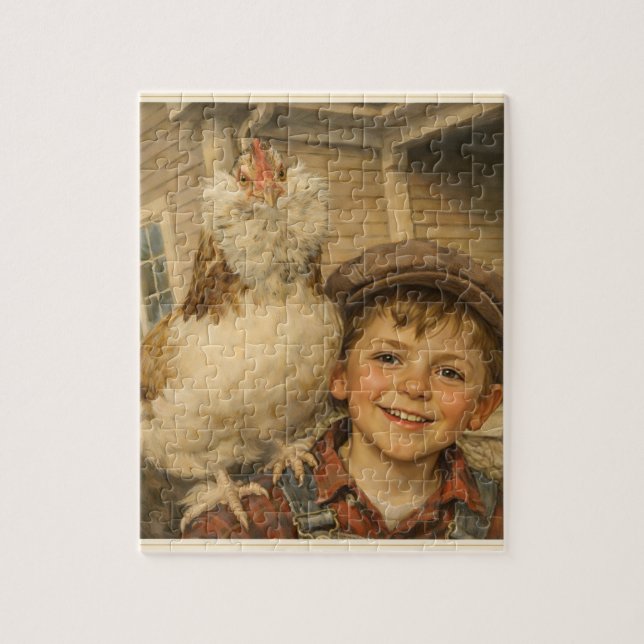Farmhouse Gift Jigsaw Puzzle Boy with Chicken Pussel (Vertikal)