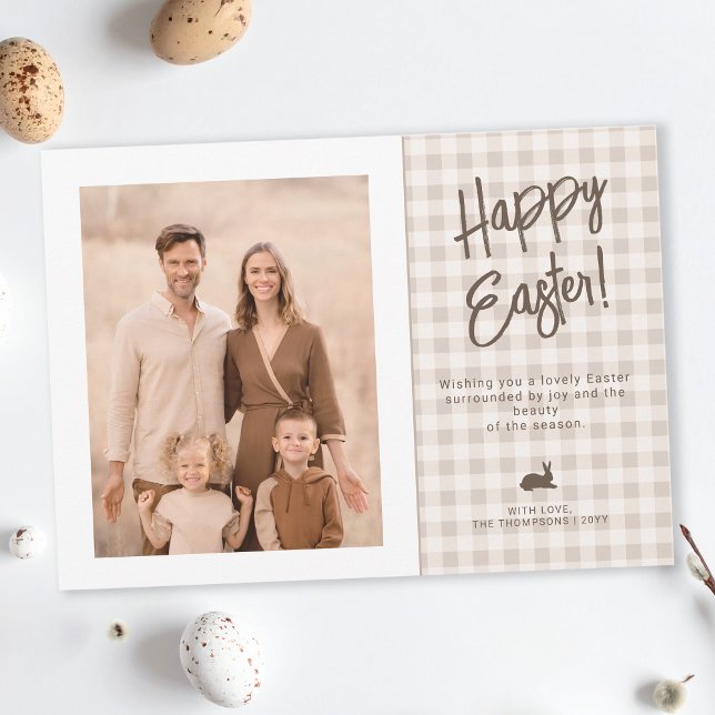 Farmhouse Gingham And Bunny Easter Family Photo Kort (Skapare uppladdad)