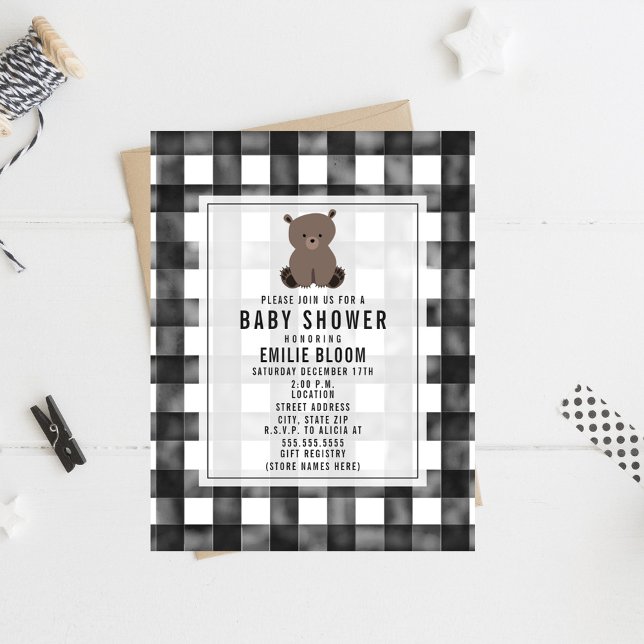 Farmhouse Gingham Bear Baby Shower Inbjudningar (Skapare uppladdad)