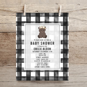Farmhouse Gingham Boho Bear Baby Shower Inbjudningar