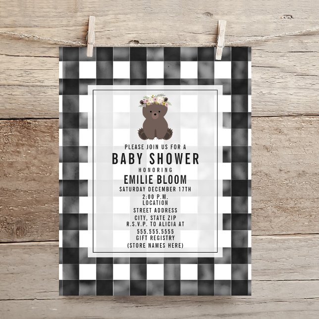 Farmhouse Gingham Boho Bear Baby Shower Inbjudningar (Skapare uppladdad)