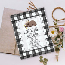 Farmhouse Gingham Boho Sömnig Bear Baby Shower