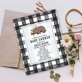 Farmhouse Gingham Boho Sömnig Bear Baby Shower Inbjudningar
