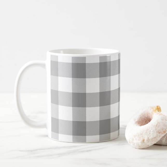 Farmhouse Grå Buffalo Rutig Randig Rustik Kaffemugg (Med munk)