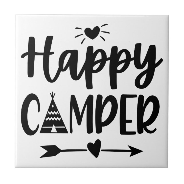 Farmhouse Hand Lettered Lycklig Camper Tribal Boho Kakelplatta (Framsidan)