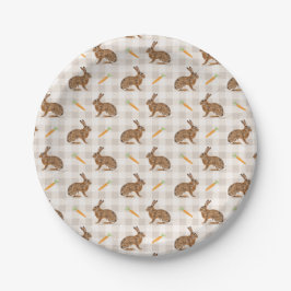 Farmhouse Hares And Carrots Rustic Beige Gingham