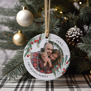 Farmhouse Holly Helgdag Photo Personlig Julgransprydnad Keramik