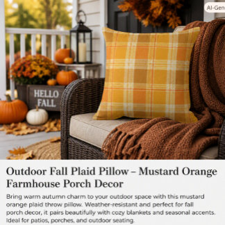 Farmhouse höst-rutigt senap-orange ute kudde