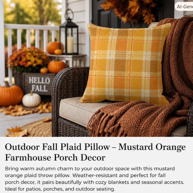 Farmhouse höst-rutigt senap-orange ute  kudde (Skapare uppladdad)
