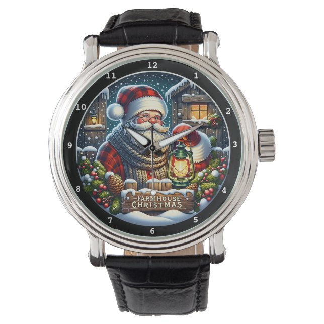 Farmhouse julafton" - Vintage Sankte Jul vägg  Armbandsur (Framsida)