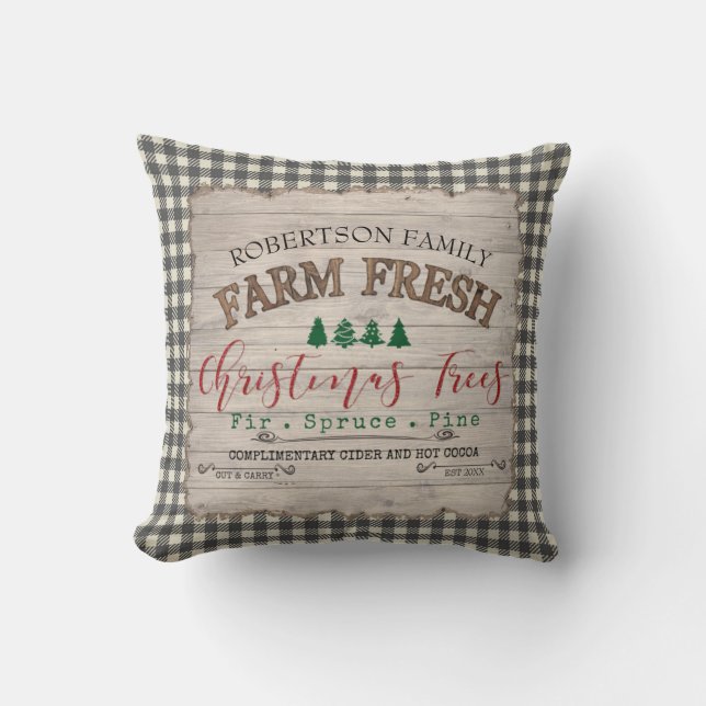 Farmhouse Julgran Farm Family Rustic Wood Kudde (Framsida)