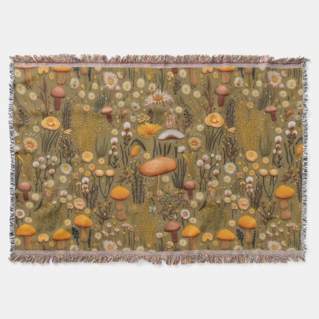 Farmhouse Mushroom Embroidery liknar Blanket Filt (Framsidan)
