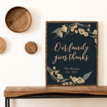 Farmhouse Navy Botanical Thanksgiving Quote Family