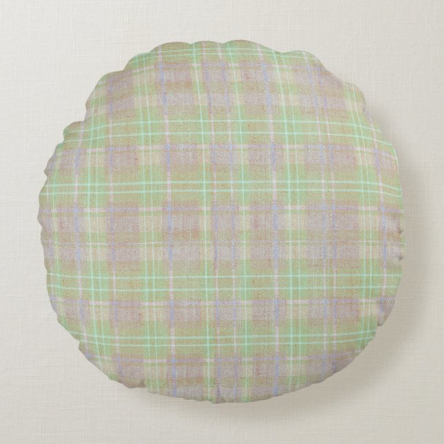 Farmhouse Neutral Sage Plaid Rund Kudde (Framsidan)