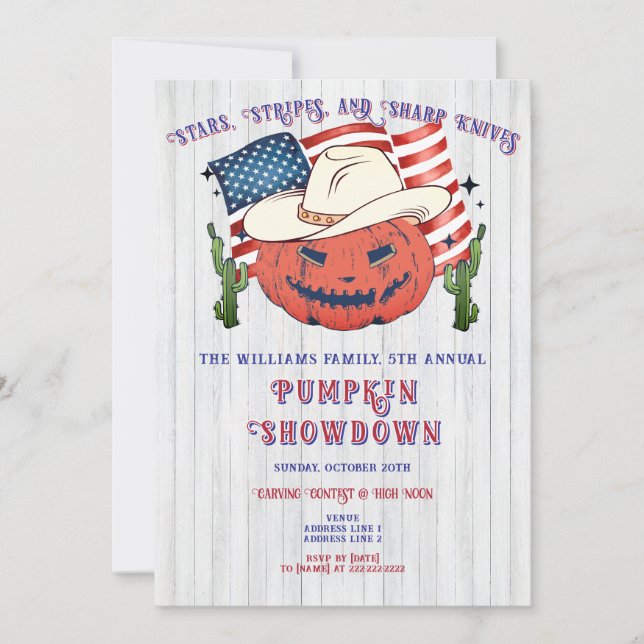 Farmhouse Patriotic Pumpkin Showdown Halloween Inbjudningar (Framsida)