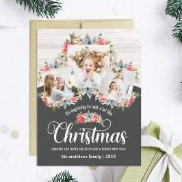 Farmhouse Poinsettia 3 Photo Collage Magnetic Card Magnetisk Inbjudningskort