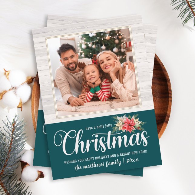 Farmhouse Poinsettia Holly Jolly jul 1 Photo Julkort (Skapare uppladdad)