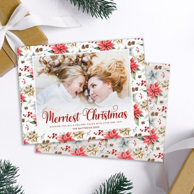 Farmhouse Poinsettia Merriest jul med Photo Julkort (Skapare uppladdad)