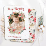 Farmhouse Poinsettia Merry All Gem Photo Julkort<br><div class="desc">Från The Farmhouse Poinsettia jul & Helgdag Collection: Farmhouse Poinsettia Merry All Gem Photo Helgdag-julkort, med vacker Bouncy Calligraphy och Personlig Family Namn. Lägg enkelt till foto och text för din familj eller Nyfödd bebis till den här fantastiska julkortsmallen. I fyra olika färgvägsalternativ har det här alternativet en enkel vit...</div>