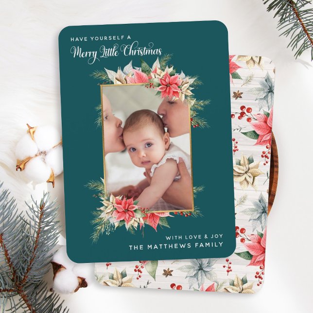 Farmhouse Poinsettia Merry Little jul Photo Julkort (Skapare uppladdad)