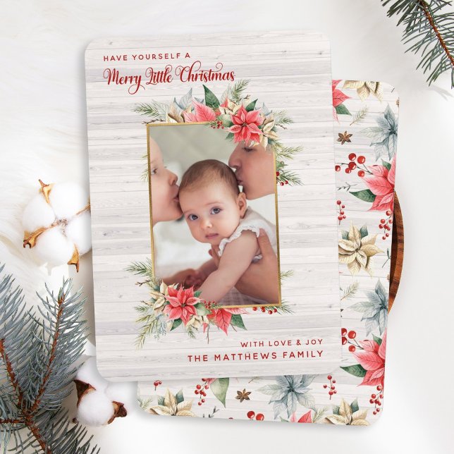 Farmhouse Poinsettia Merry Little jul Photo Julkort (Skapare uppladdad)
