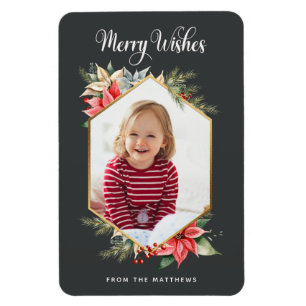 Farmhouse Poinsettia Rustic Helgdag Photo Card Magnet