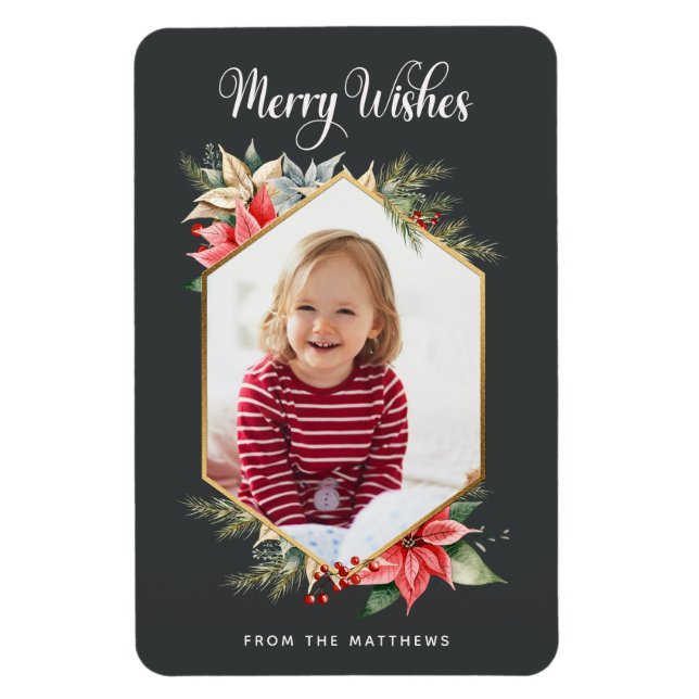 Farmhouse Poinsettia Rustic Helgdag Photo Card Magnet (Vertikal)