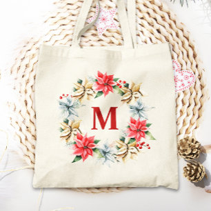 Farmhouse Poinsettia Rustic Winter Winterand Monog Tygkasse