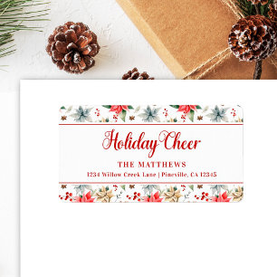 Farmhouse Poinsettia White Rustic Helgdag Cheer Adressetikett
