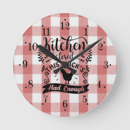 Farmhouse Red And White Gingham Kitchen Wall Clock Rund Klocka