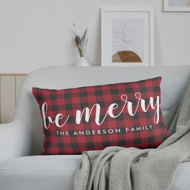 Farmhouse Red Buffalo check be Merry Family Namn Lumbarkudde (Skapare uppladdad)