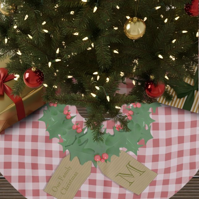 Farmhouse Red Check Wand Julgran Skirt Julgransmatta Borstad Polyester (Perfect for a cozy, classic farmhouse Christmas. Add your initial/name )