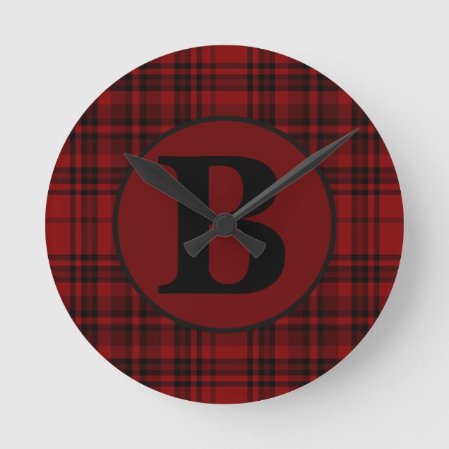 FARMHOUSE RED GINGHAM CHECKERED PLAID RUND KLOCKA (Framsida)