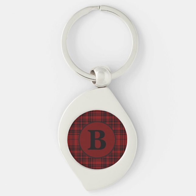 FARMHOUSE RED GINGHAM CHECKERED PLAID SWIRL SILVERFÄRGAD NYCKELRING (Framsidan)