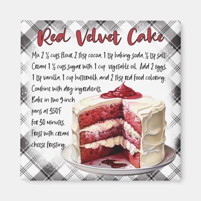 Farmhouse Red Velvet Cake Recipe Black White Plaid Magnet (Framsidan)
