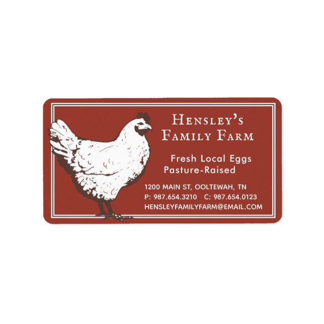 Farmhouse Red Vintage Hen Egg Carton Label Adressetikett (Framsidan)