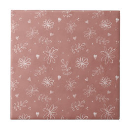 Farmhouse Rosa Mauve Blommigt Ceramic Tile Kakelplatta