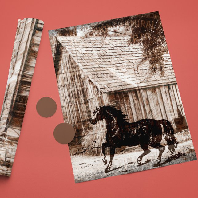 Farmhouse Rustic Barn Horse Presentpapper (Skapare uppladdad)