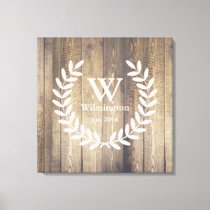 Farmhouse Rustic Barn Wood Laurels Family Namn Canvastryck