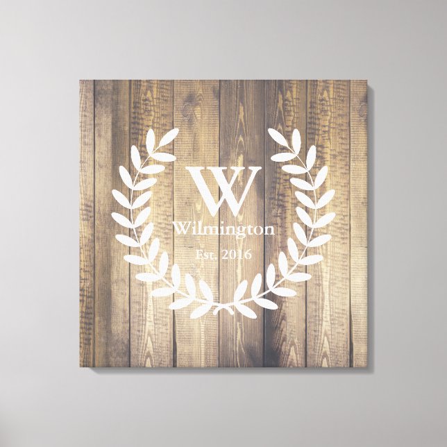 Farmhouse Rustic Barn Wood Laurels Family Namn Canvastryck (Framsida)
