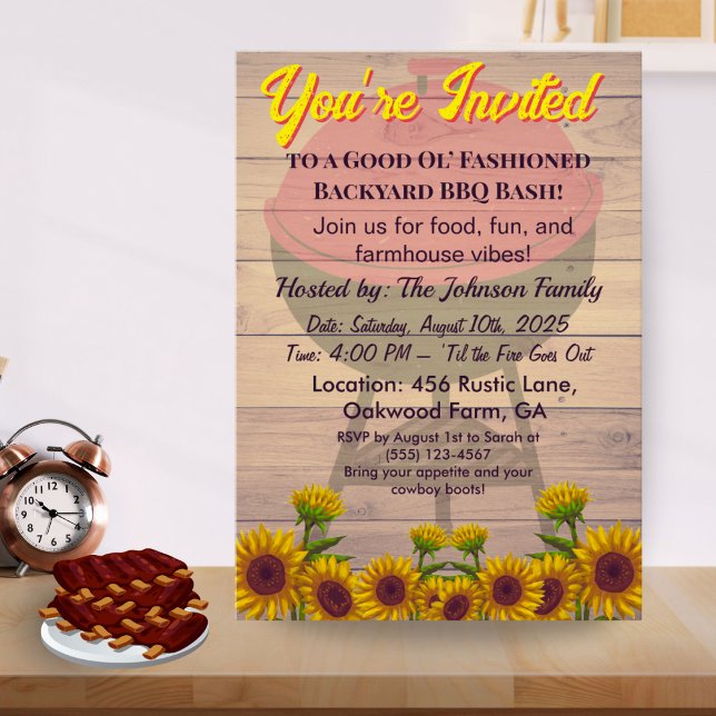 Farmhouse Rustic BBQ Invitation Pig-roast Wood  Inbjudningar (Skapare uppladdad)