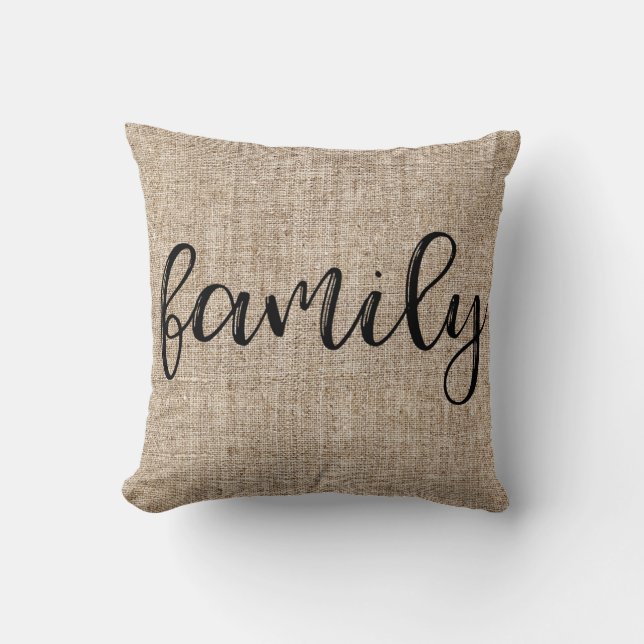 Farmhouse Rustic Brown Sacking Burlap FAMILY Kudde (Framsida)