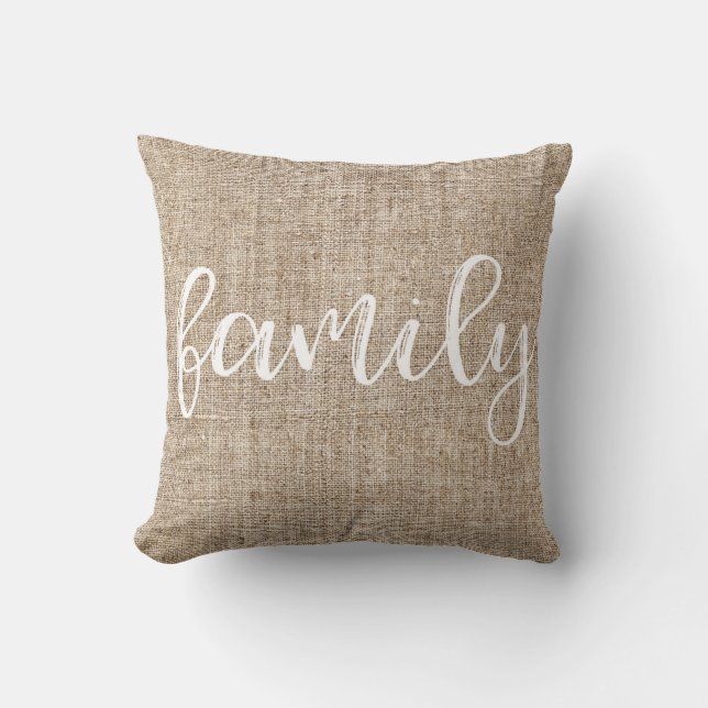 Farmhouse Rustic Brown Sacking Burlap FAMILY Kudde (Framsida)